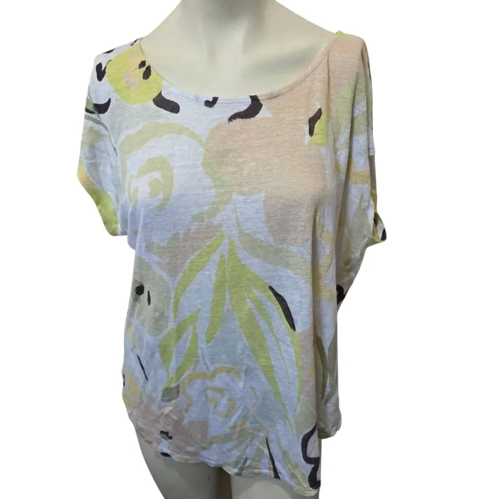 Rachel Zoe 100% Linen Floral‎ Top XL Boho Oversized Lightweight Blouse